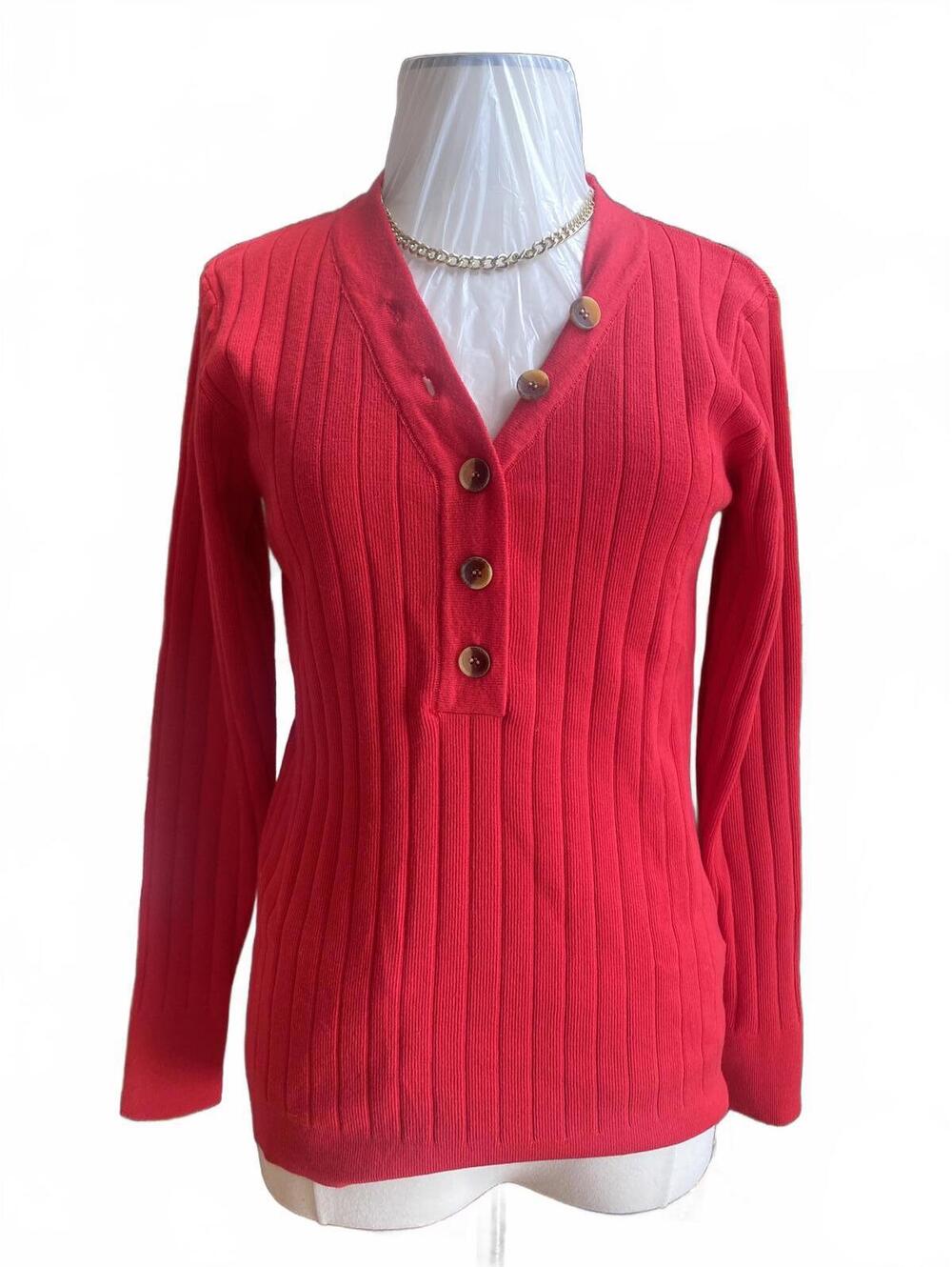 Women’s Merokeety Red Ribbed Button-Up Sweater Size Medium